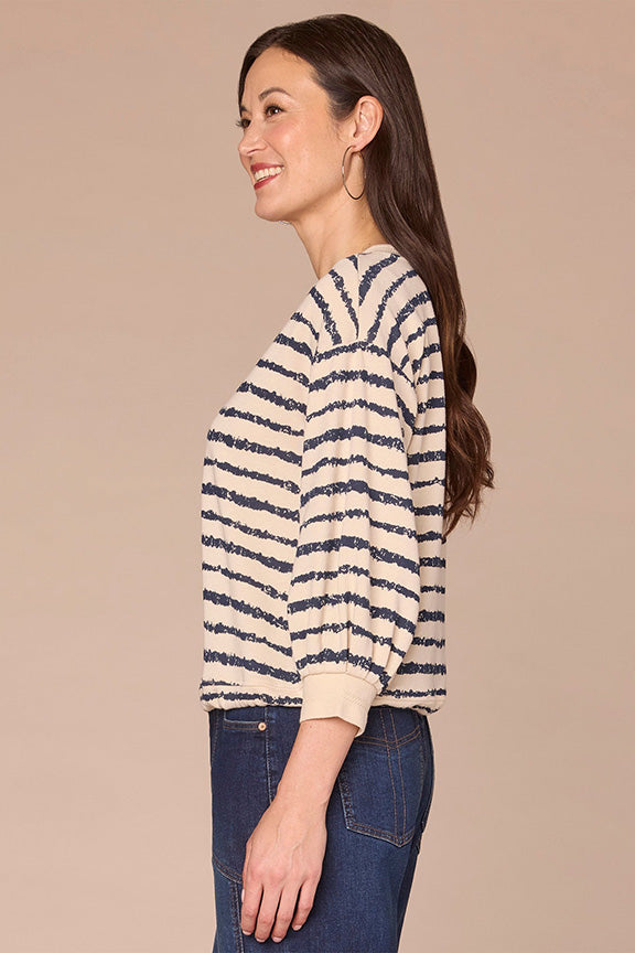Striped 3/4 Sleeve V-Neck Knit Top