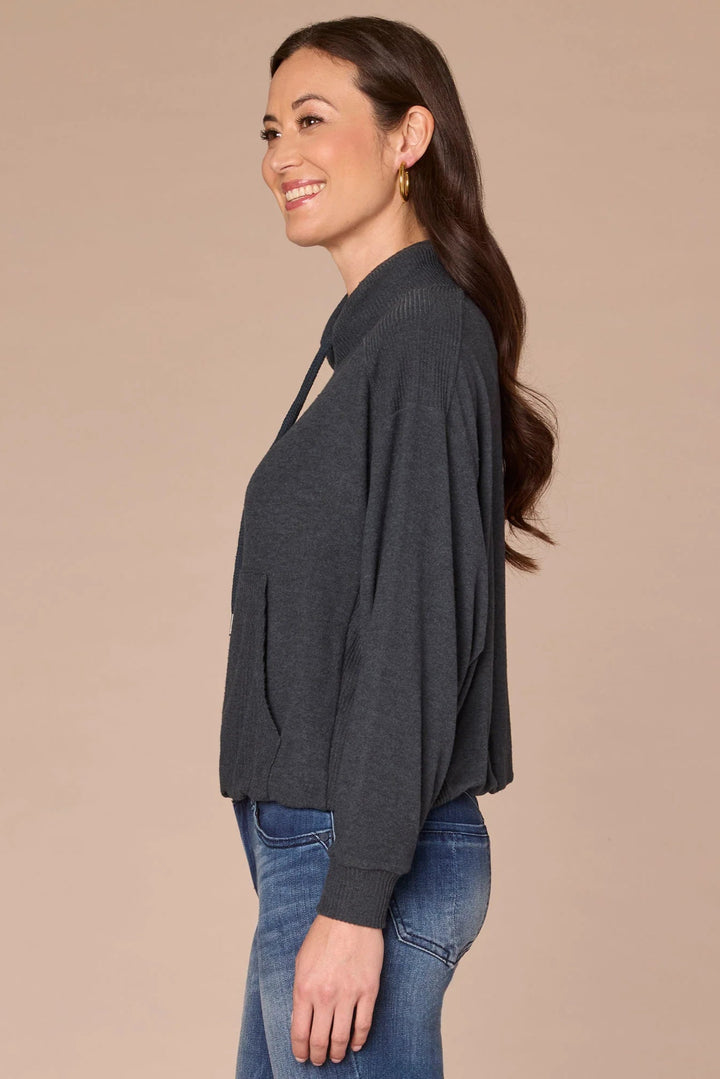Bubble Hem Long Sleeve Top in Heather Slate Blue