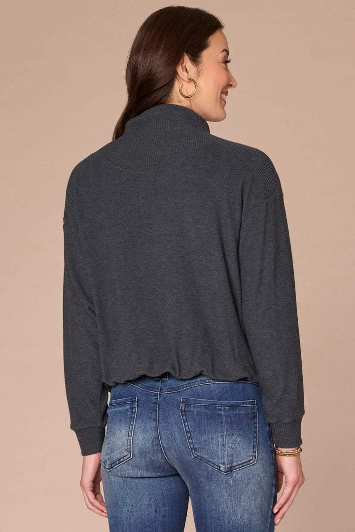 Bubble Hem Long Sleeve Top in Heather Slate Blue