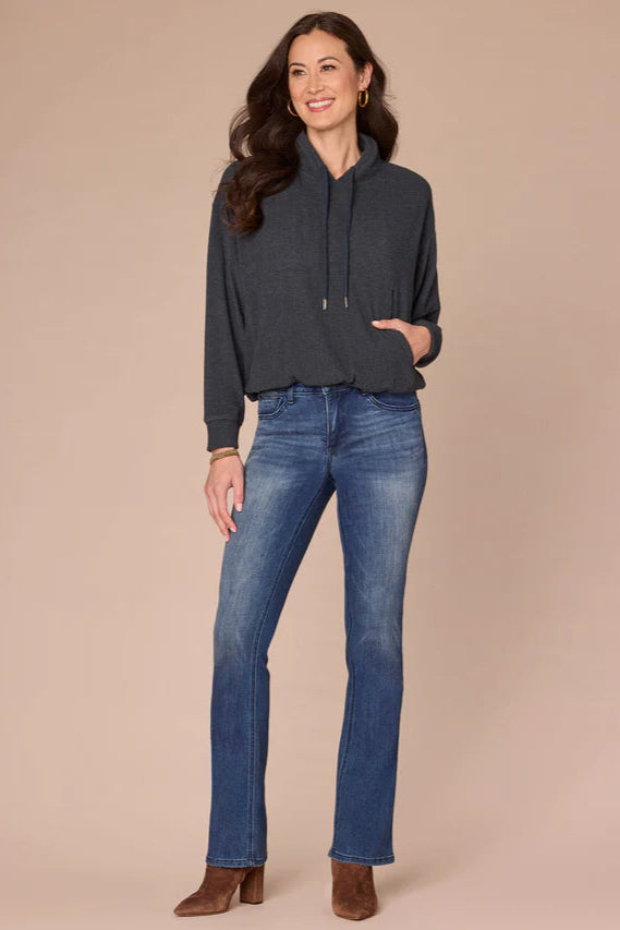 Bubble Hem Long Sleeve Top in Heather Slate Blue