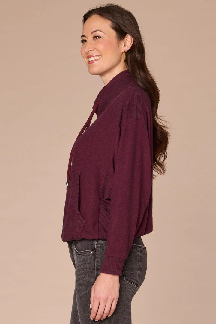 Bubble Hem Long Sleeve Top in Heather Wineberry