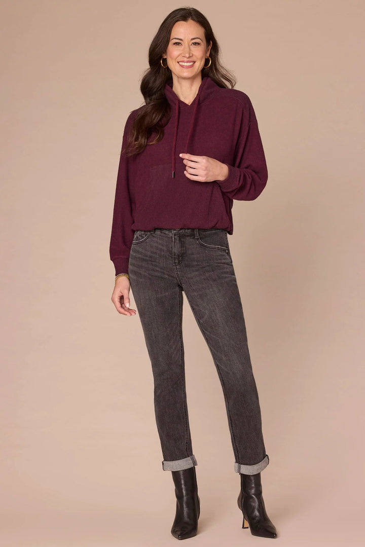 Bubble Hem Long Sleeve Top in Heather Wineberry