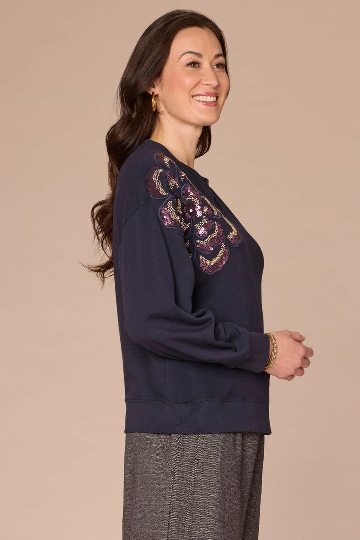 Beaded Floral Crew Neck Sweatshirt