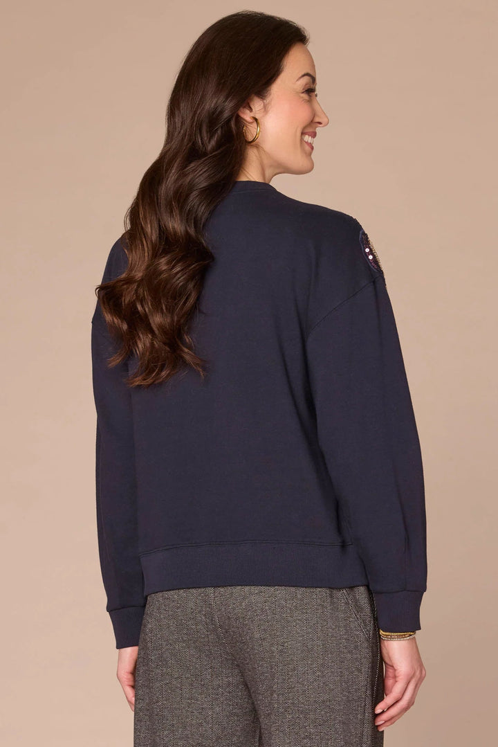 Beaded Floral Crew Neck Sweatshirt