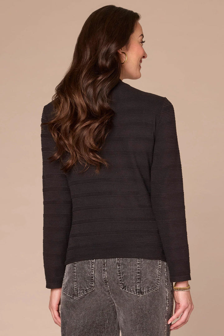 Long Sleeve Mock Neck Top with Ruching in Black