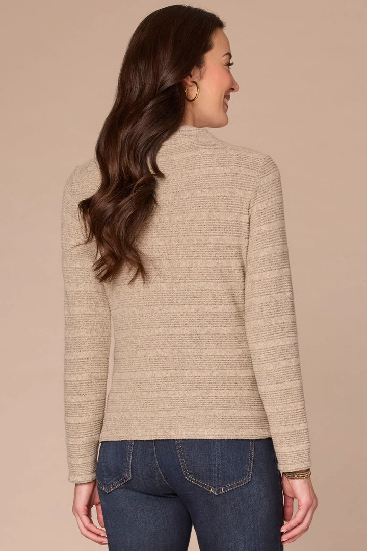 Long Sleeve Mock Neck Top with Ruching in Heather Taupe