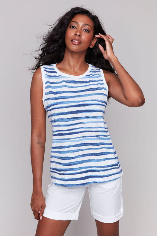 Sleeveless Blue Stripe Top