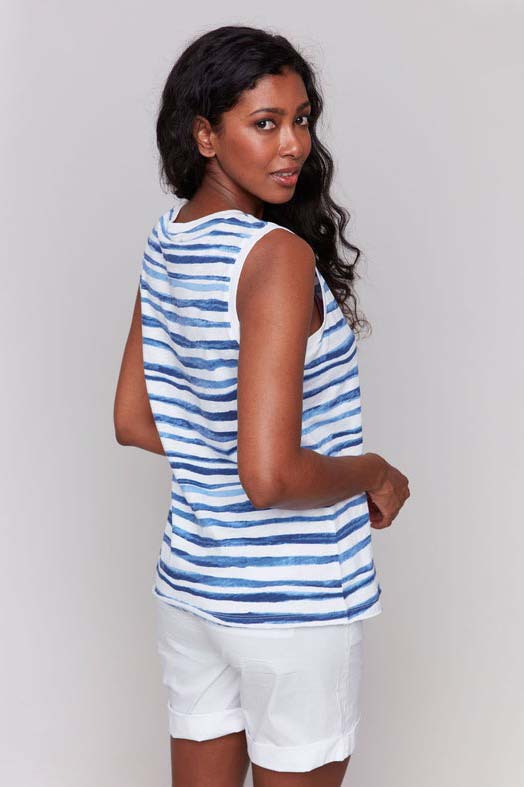 Sleeveless Blue Stripe Top