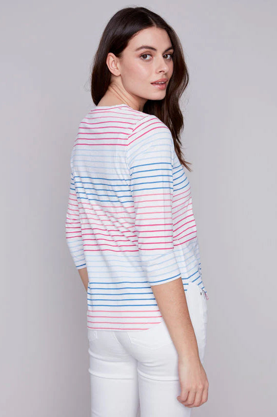3/4 Sleeve Striped Knit Top