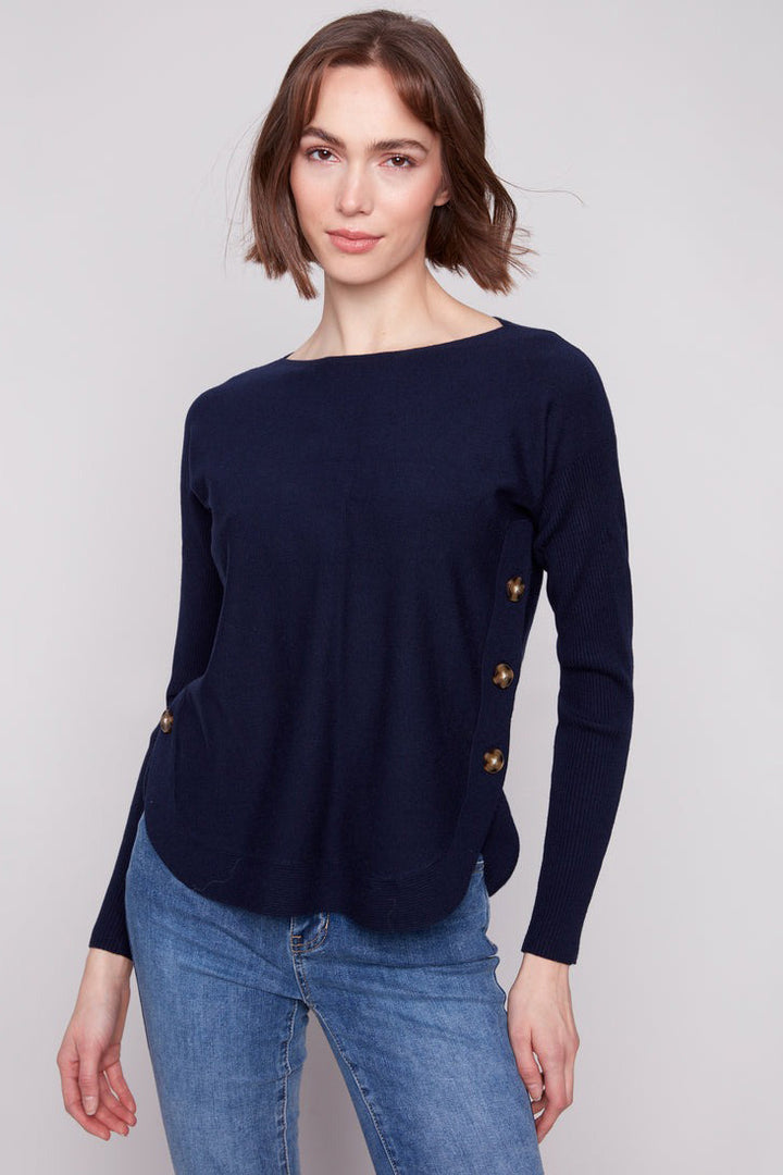 Boatneck Sweater with Button Side