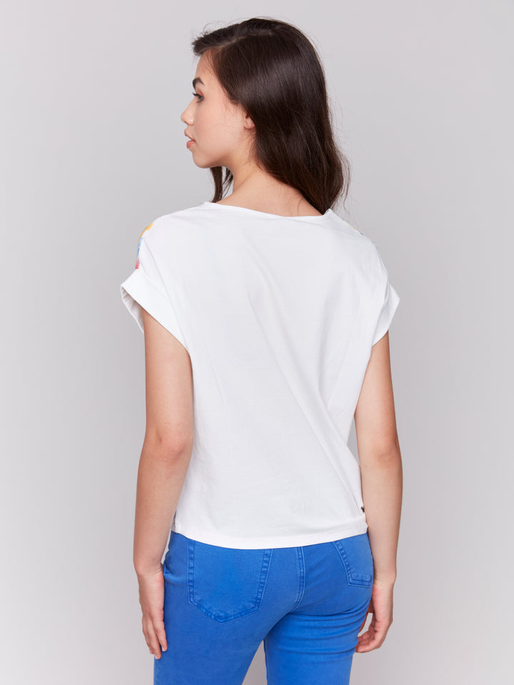 Printed Linen Top w/ Side Tie - Flowers