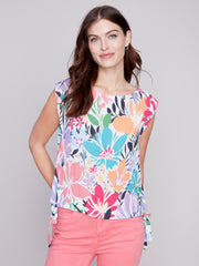 Printed Sleeveless Blouse with Side Ties
