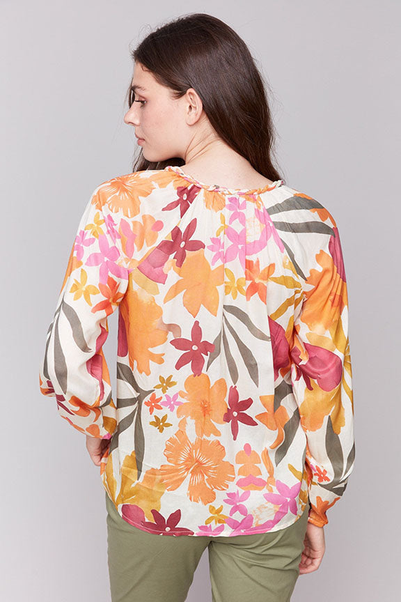 Floral Printed Long Sleeve popover Blouse
