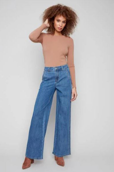 Wide Leg Stretch Denim with Slash Pocket