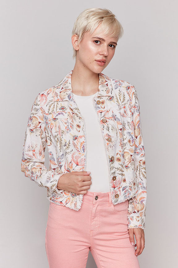 Printed Linen Blend Jacket - Tropical