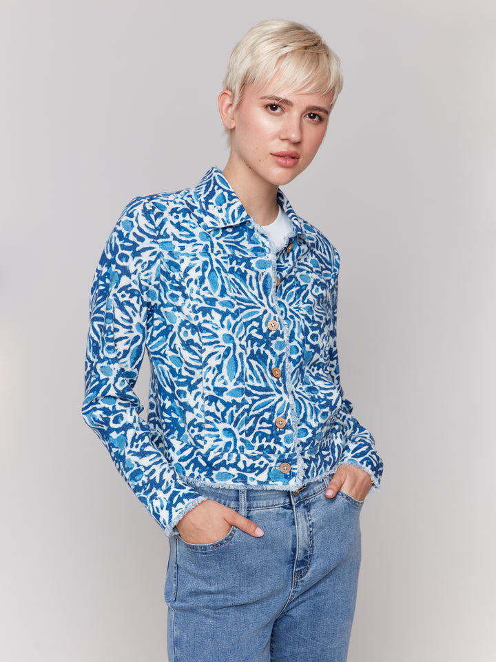 Printed Linen Blend Jacket - Reef