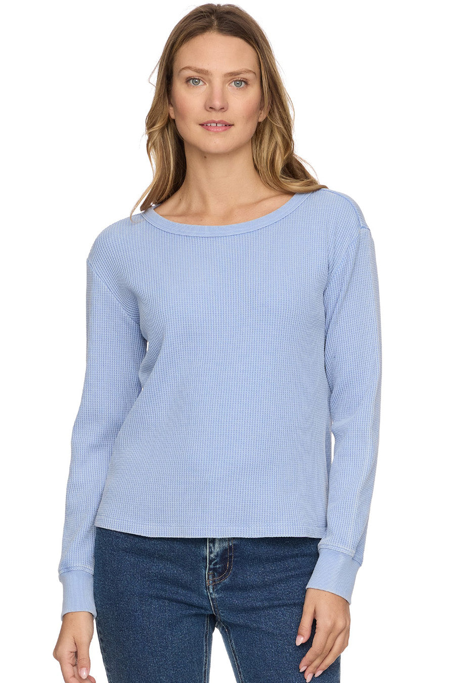 Fayston Waffle Weave Long Sleeve in Light Blue