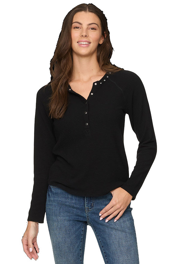 Cambria Embroidered Henley in Black