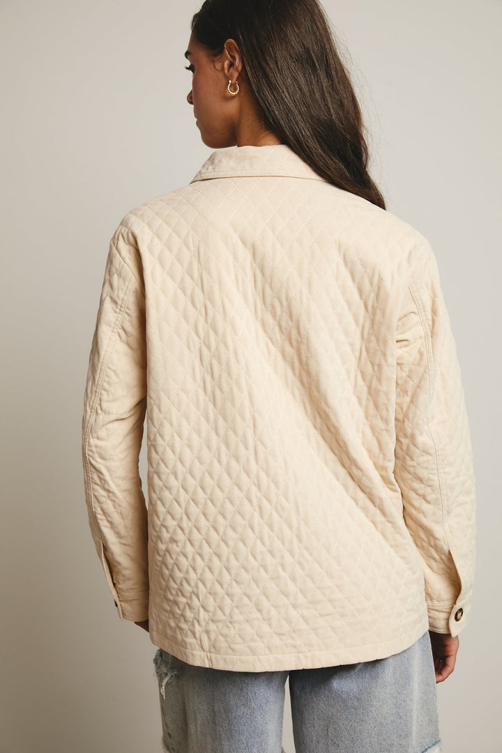 Diamond Quilted Corduroy Button Up Jacket in Ecru