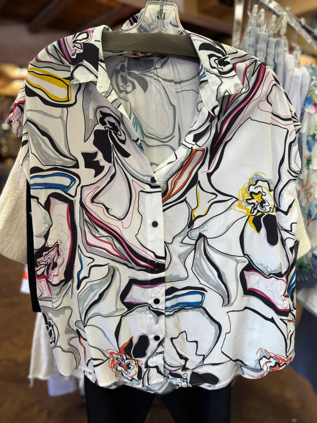 Dolman sleeveless print blouse