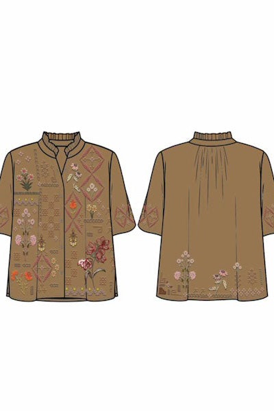 Ruffle Neck Velvet Shirt