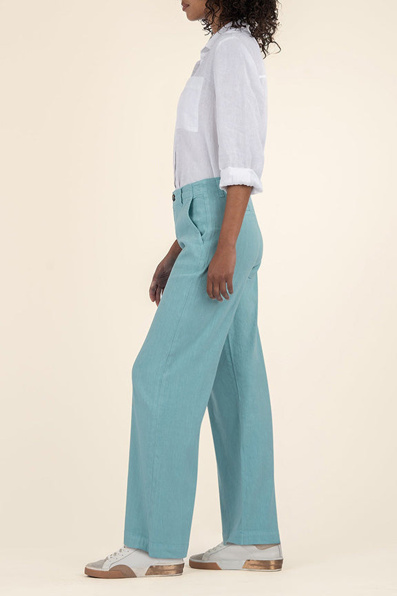 Meg Linen Wide Leg Pants - Sea Blue