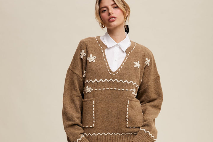 Embroidered Knit Sweater