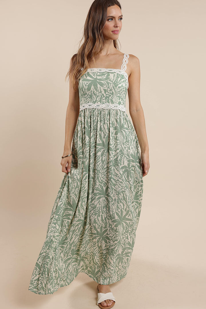 Palm Whispers Tie-Back Maxi Dress