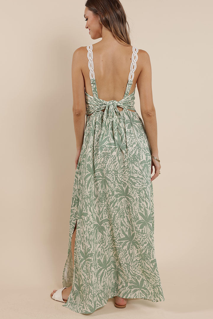 Palm Whispers Tie-Back Maxi Dress