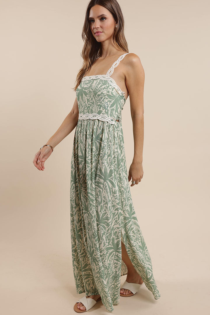 Palm Whispers Tie-Back Maxi Dress