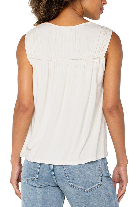 Sleeveless Shirred Detail Knit Top in Whipped Cream