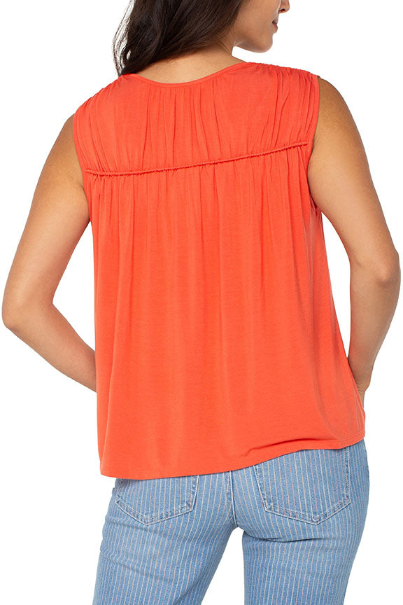 Sleeveless Shirred Detail Knit Top in Clementine