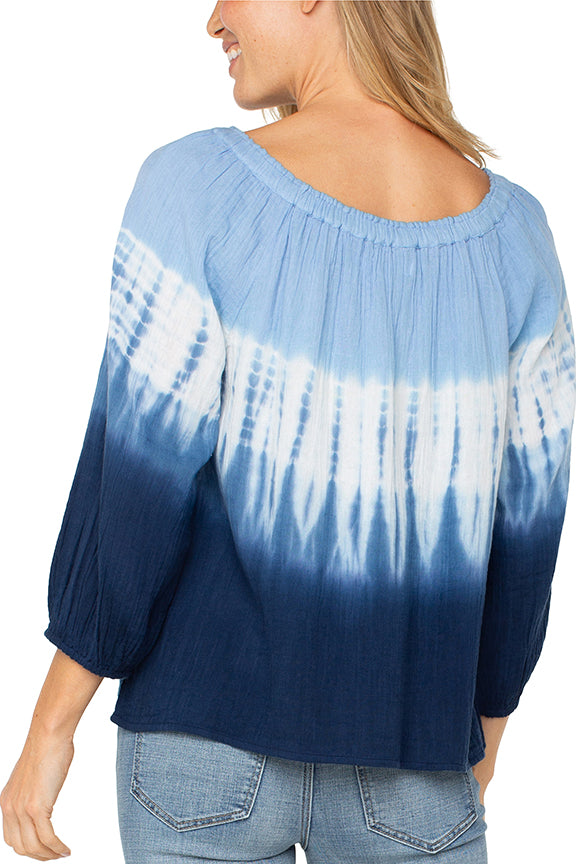 3/4 Sleeve Tie-Dye Woven Boat Neck Top