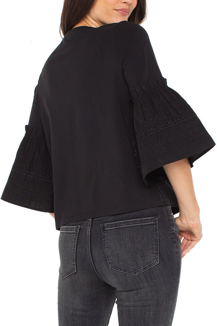Woven Knit Embroidered Sleeve Top