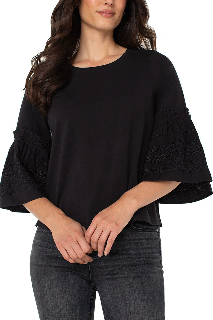 Woven Knit Embroidered Sleeve Top