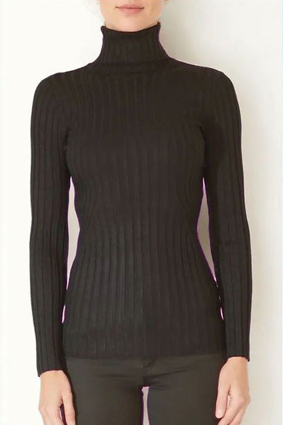 Ribbed Turtleneck Sweater in Black