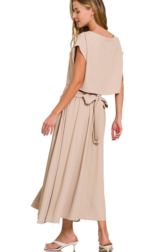 Heavy Woven Crop Tee and Skirt in Black