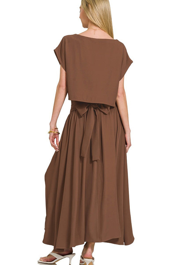 Heavy Woven Crop Tee and Skirt in Brown