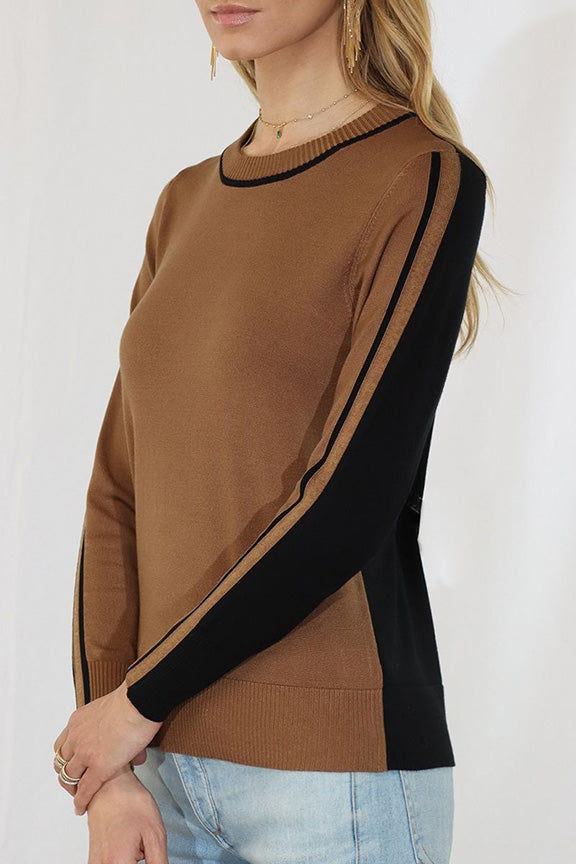 Crewneck Sweater with Vertical Stripe