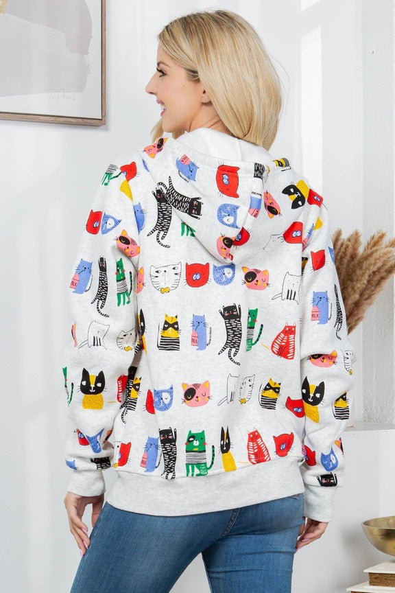 Colorful Cat Fleece Zip Hoodie