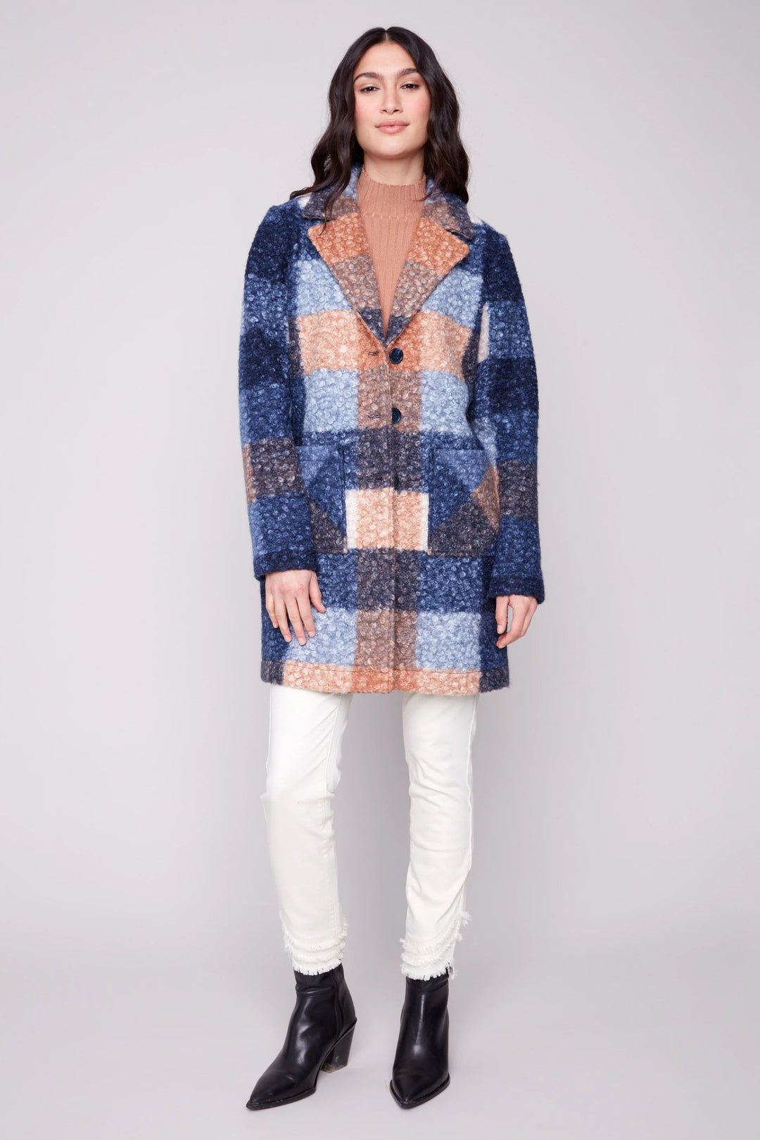 Plaid Boucle Knit Coat
