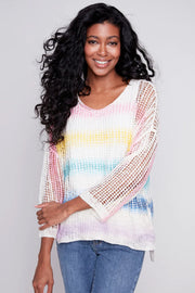 Crochet Fishnet Rainbow Sweater