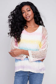 Crochet Fishnet Rainbow Sweater
