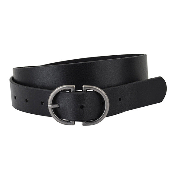 Double D Ring Leather Belt in Black