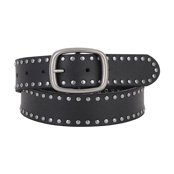 Grunge Stud Lined Leather Belt in Black
