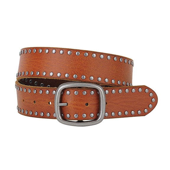 Grunge Stud Lined Leather Belt in Tan