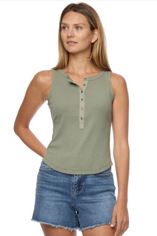 Denning Henley Tank Top in Sage
