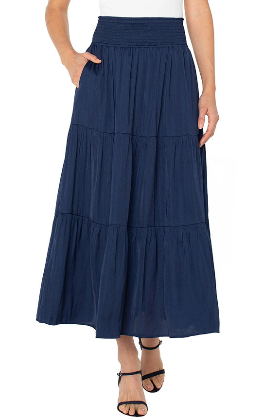 Tiered Woven Maxi Skirt with Smocked Waistband