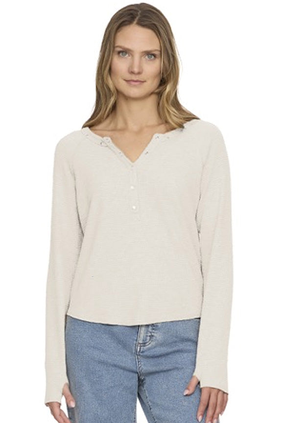 Cambria Embroidered Henley in Ecru