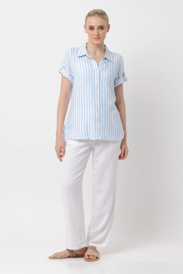 Pucker Stretch Stripe Blouse
